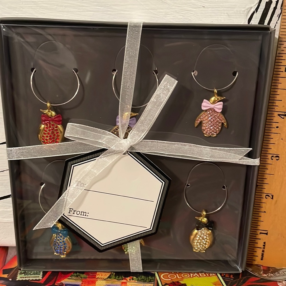 Assorted Set of 6 Penguin Bling Wine Charms